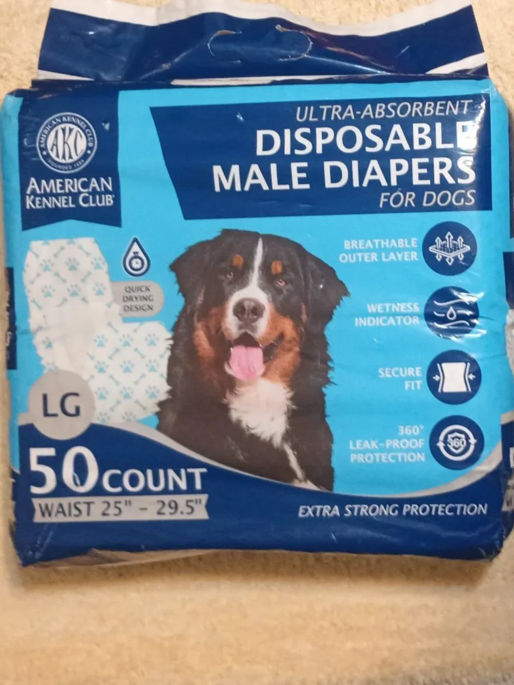 American Kennel Club Disposable Diapers for Male Dogs; Size: Large, 50 Ct. Pkg.